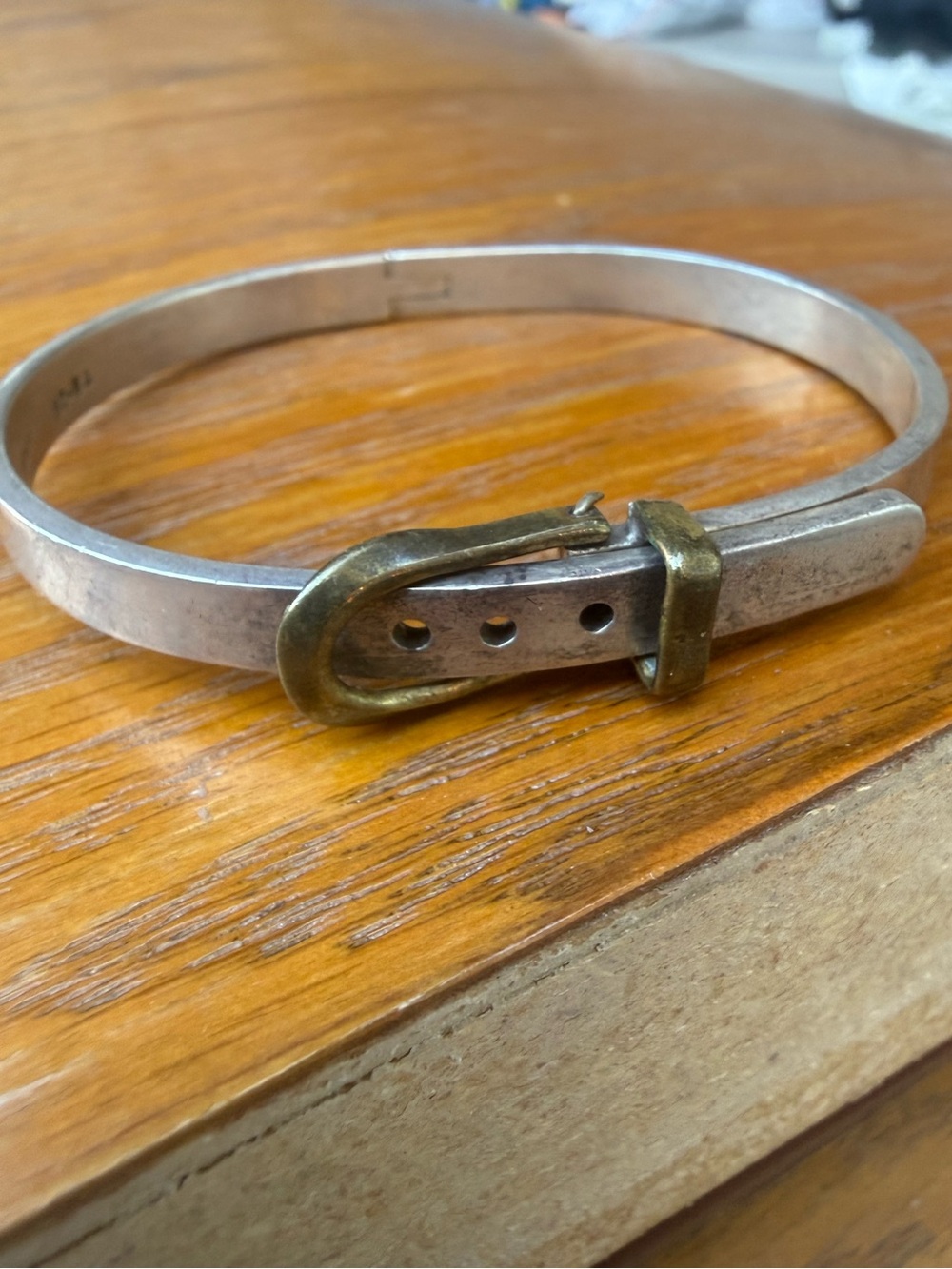 Vintage Mexican sterling silver and brass belt buckle bangle bracelet